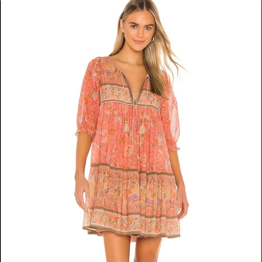 NWT Spell Boho Seashell mini dress in Coral. FP